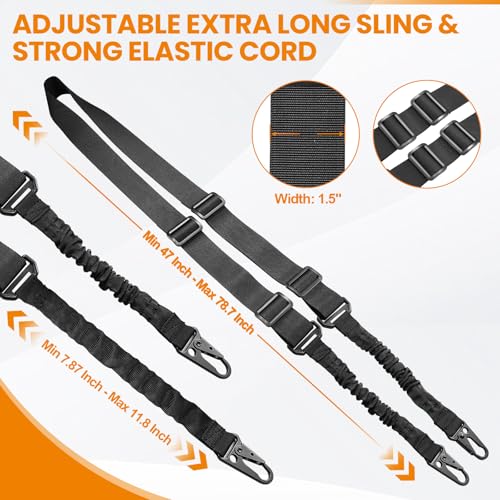 Two Point Rifle Sling, Extra Long 2 Point Sling, Traditional Gun Sling with 2 Pack Picatinny QD Sling Swivel Mounts & with Adjustable Shoulder Strap & Larger Metal Hook (with 2Pcs 360° Swivel Mounts) - Thumbnail 2