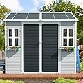SELLERWE 8x6 FT Resin Shed, Waterproof Outdoor Storage Shed w/Floor, 2 Windows, Double Doors & Vents, Tool Shed for Patio Garden, Lawn, Backyard, Grey