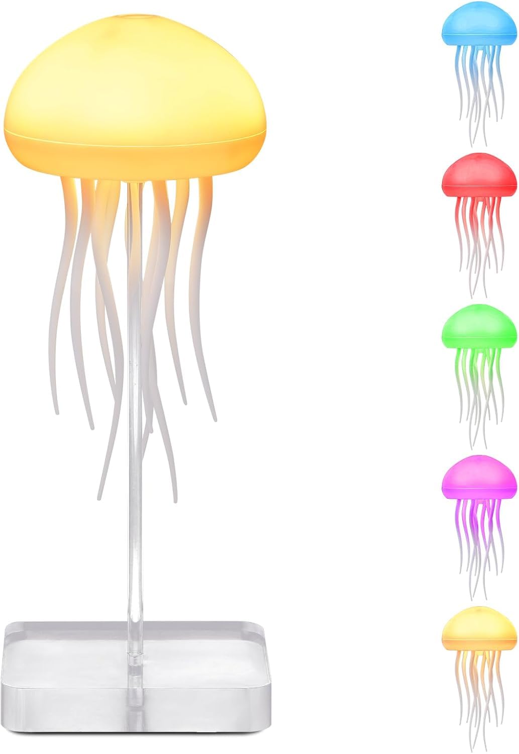 PRECHANA Plastic Jellyfish Lamp LED Mood USB Rechargeable Table Lamp with Touch Sensor and Voice Control RGB Gradient Desk for Bedroom with Remote Control for Gifting Kids & Adult Night Light, White