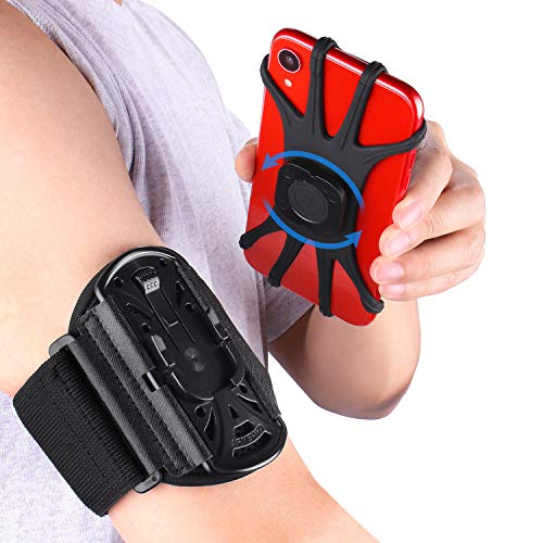 PEYOU Brazalete Movil Running, Desmontable Brazalete Deportivo para Correr con Rotación de 360°, Compatible 4 ''-6.5'' como iPhone 11/XR/X/XS/8/7/8Plus/7Plus/6s/6, con Soporte para Llave, hasta 6,5