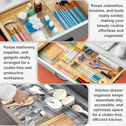 Image of HOMIFLY 20 Piece Unbreakable Drawers Organisers /Multipurpose Drawer Organizer Tray /Storage Box for Dressing Table /Makeup Organiser Tray /Storage Bins For Bathroom /Kitchen (Seablue)