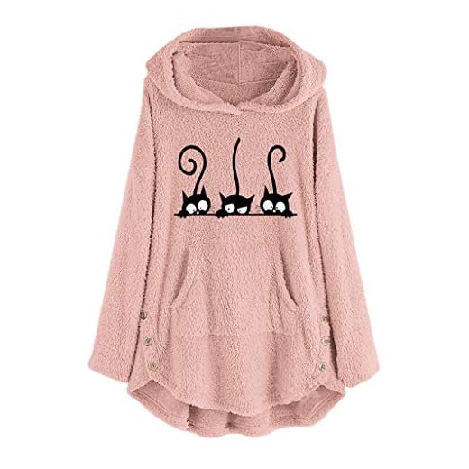 TUDUZ Sudadera con Capucha Mujer Jersey Acrílico Lana Gato Pijama Hoodie Botón Abrigo Cálido Talla Extra S-5XL (RosadoA, L)