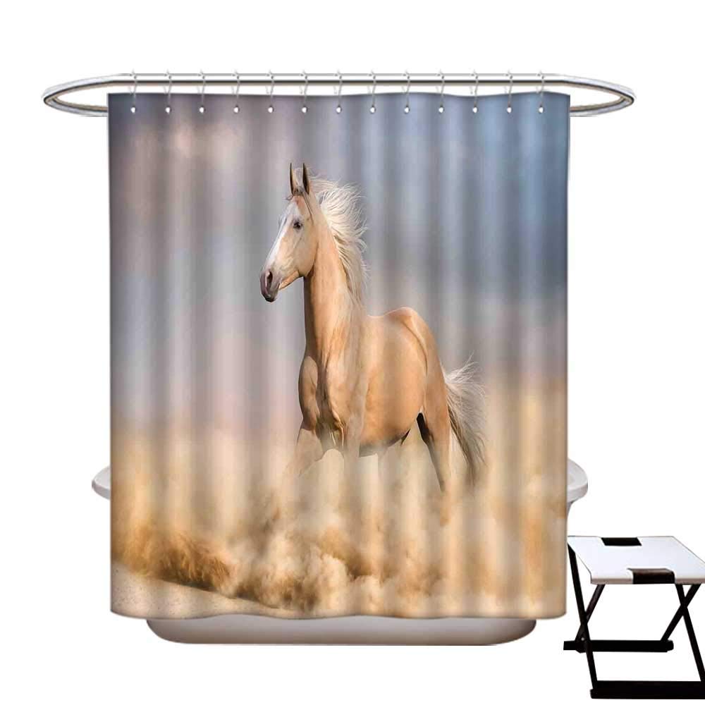 Horses Mildew Resistant Shower Curtain Liner Palomino Horse in Sand Desert with Long Blond Male Hair Power Wild Animal Shower Hooks are Included Purple Grey Peach