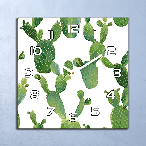 Horloge murale silencieuse en verre cactus pour une lecture de l'heure facile et rapide