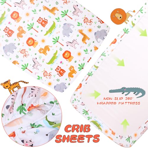 Image of Cloele Jungle Animal Fitted Crib Sheet,Toddler Bed Sheet,52x28in,1 Pack | Baby Crib Mattress Sheet,for Standard Crib and Toddler Mattresses, Baby Nursery Bed Sheet, Infant Toddler Sheet