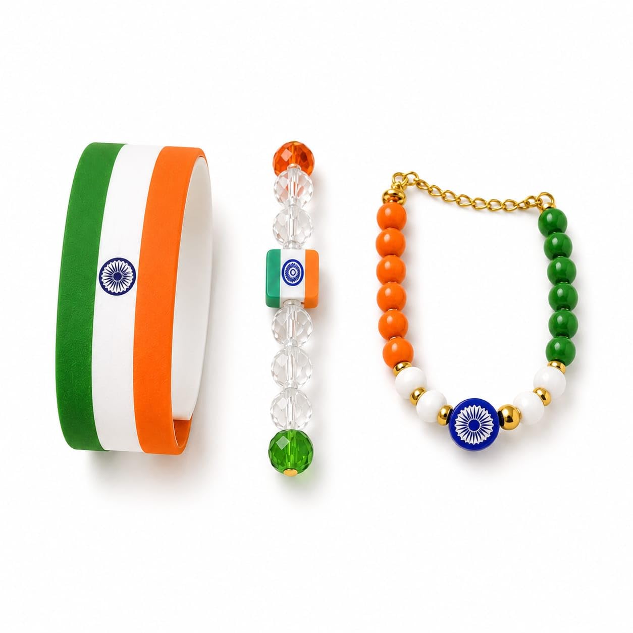 Indian Flag Tricolour Bracelet Set Orange White Green-image-20