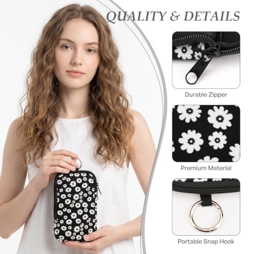 Image of KJQJLY 2 Pack Portable Tampon Organizer Bag Tampon Holder & Storage Case with Zipper for Travel, Discreet Period Bag for Purse, Waterproof Feminine Products Pouch for Women (Black & White Daisy)