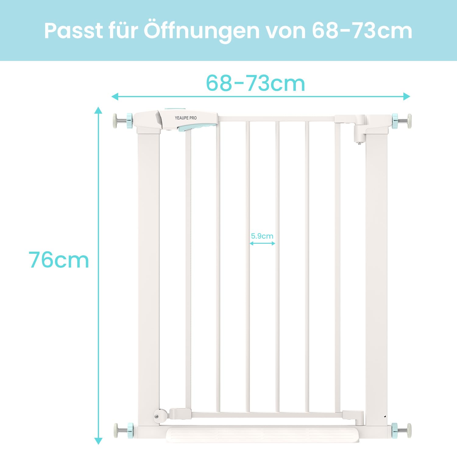 YEAUPE PRO Türschutzgitter Ohne Bohren 68-73 cm Babygitter Treppenschutzgitter beidseitig zu öffnen Selbstschließend Weiß