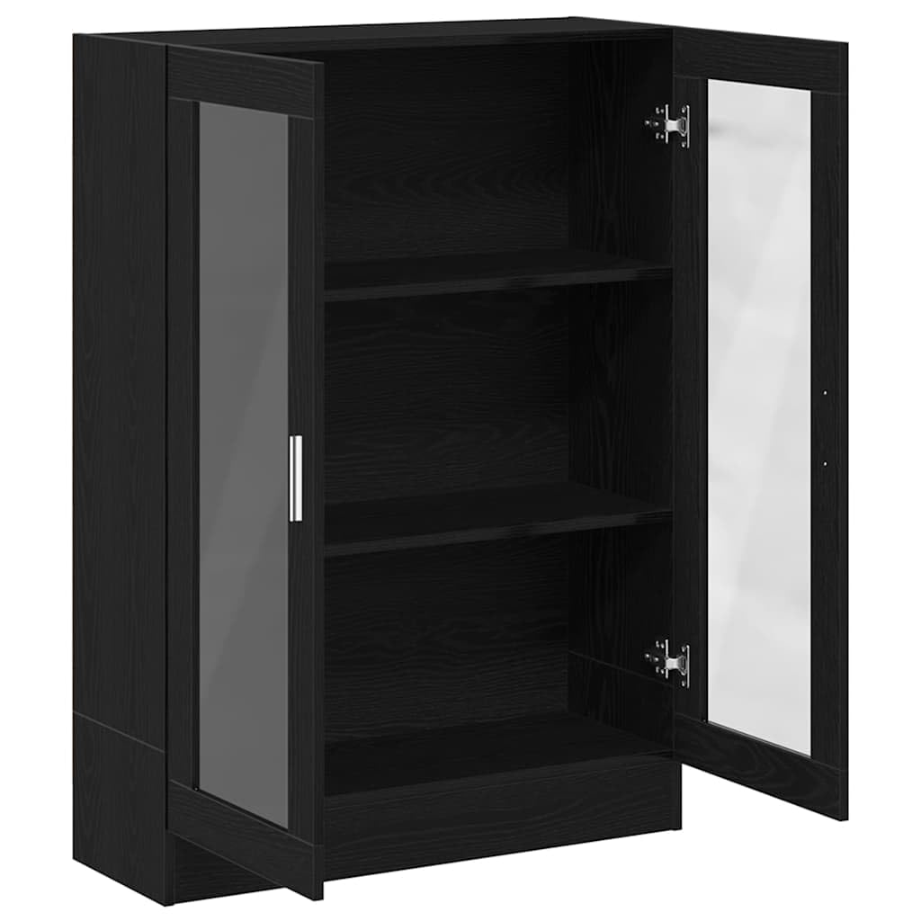 Bücherschrank Schwarz Eichen-Optik 82,5x30,5x115 cm Holzwerkstoff Regal mit 3 Fächern und Glastüren Stauraum für Bücher Aktenordner Deko Wohnzimmer Büro
