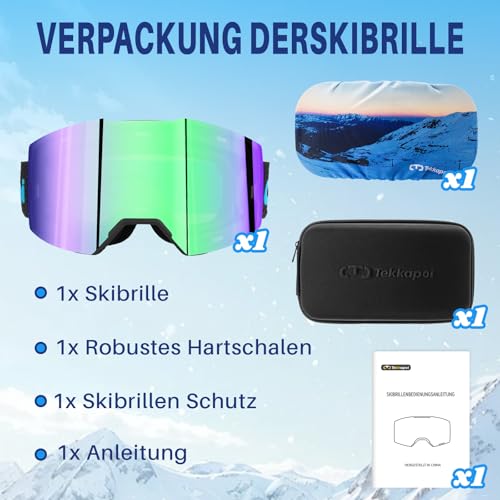 Lunettes de ski magnétiques pour adulte et snowboard OTG Noir Vert - 7