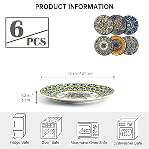 Henxfen lead dinner plates set of 6 105 inch large dessert pasta salad plate porcelain colorful serving dishes for kitchen restaurant dishware microwave oven safe bohemian style  urban country home decor