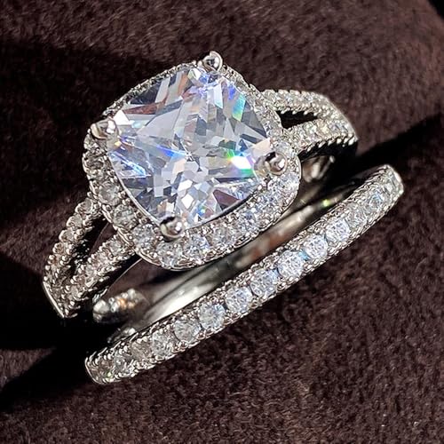 A Set White Gold Plated White Square Cubic Zirconia Engagement Rings Wedding Bridal Band Promise Rings Evening Parties Anniversary Valentine's Day Gifts Eternity Bands for Women4