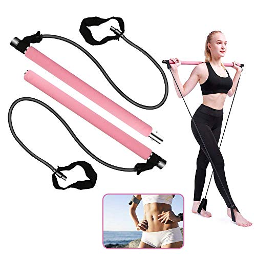 yidenguk pilates portátil bar kit, yoga pilates ejercicio palo bar kit con banda de resistencia multifuncional de tonificación muscular bar gimnasio en casa pilates accesorios flexband con el pie loop