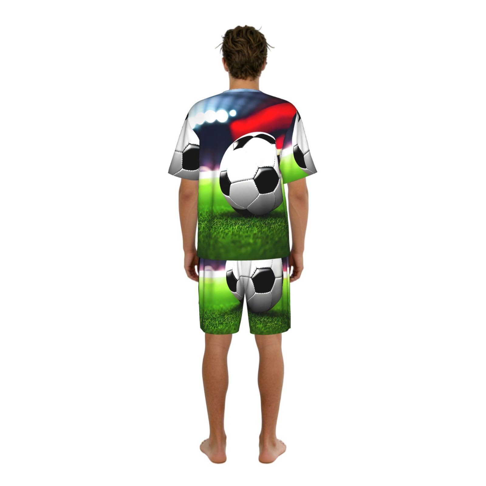 Conjunto de pijama para hombre con estampado de pelota deportiva de fútbol, ropa de dormir cómoda para hombre, perfecto para las noches de verano
