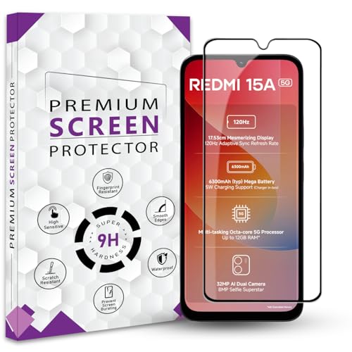 Image of Premium Tempered Glass Screen Protector Guard For Redmi 15A 5G (6.9 Inch, Pack of 1) | Edge to Edge Coverage With Easy to installation kit