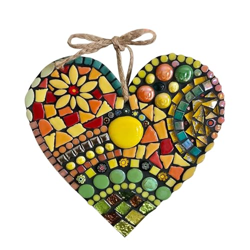 Colorful Small Sculpture Decoration Mosaic Ornaments Heart Shaped Art Wall Hanging Ornaments for Indoor Outdoor Home Bedroom Office Garden Love Sign Pendant for Valentines Day70in