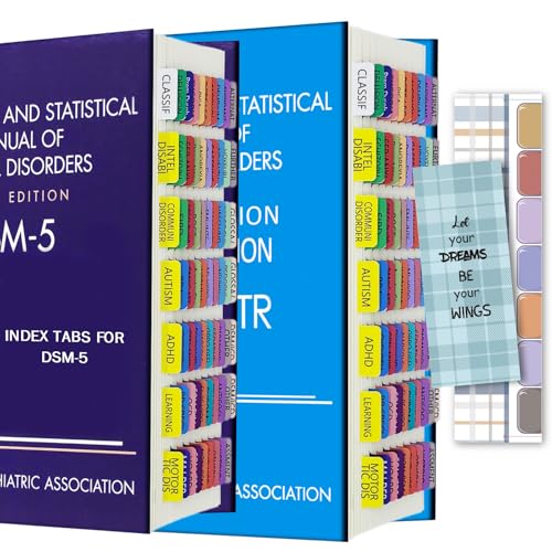 Index Tabs for DSM-5, Color-Coded DSM-5 Tabs, Laminated for Protection, 80 Tab in Total, 11 Blank Tabs, with Alignment Guide and Bookmark, Easy to Apply and Remove