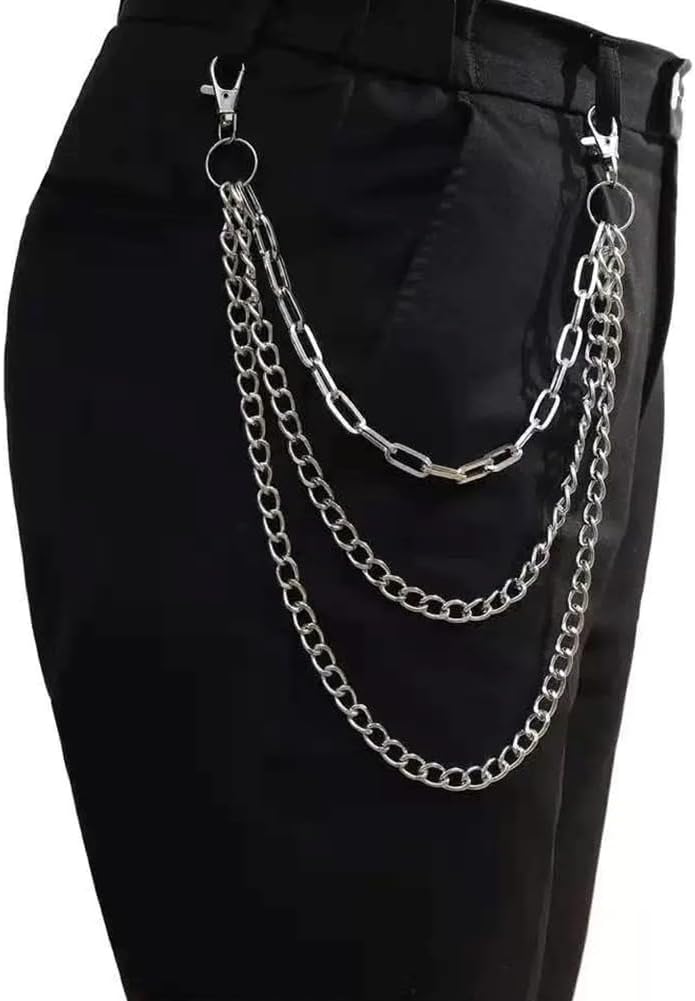 Punk Layered Pants Chain Silver Layered Wallet Jean Chains Hip Hop Goth Pocket Body Accessories for Women Men Trousers Jeans Pants Skirt Handbag Streetwear Clubwear Festival Styling