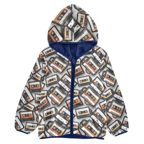 CHIFIGNO Retro Cassette Tapes Black Kids Polar Fleece Lined Winter Coats, Toddler Coats for Boys with Hooded 3T