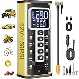 Tire Inflator Portable Air Compressor, Air Pump for Car Tires 20000mAh Battery & 150PSI, Electric Tire Pump 12V AC/DC Dual Power Supply, Tire Pressure Gauge, Smart 5X Fast Inflation for SUV Ball Bike