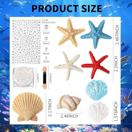 YGDZ Mermaid Accesorios para el Cabello, Broches de Estrella de Mar, Broche de Concha Marina, Purpurina para Cara y Cuerpo, Gemas para Cara, para Disfraz de Sirena para Mujer, Atuendo de Sirena de Halloween miniatura 3