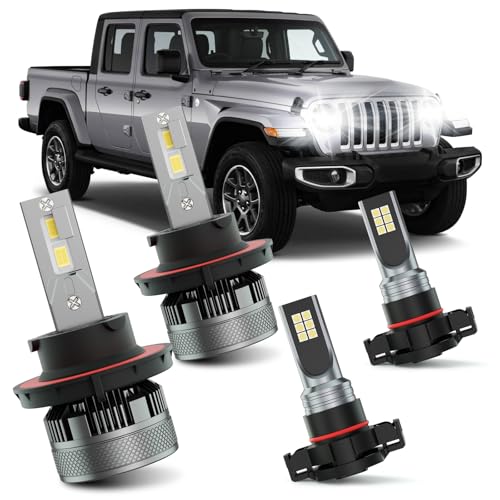 AWALITED Fits for 2019-2024 Jeep Gladiator High Low Beam Fog Lights Bulbs Combo, 6000K White Plug-and-Play Super Bright Light Bulbs, Pack of 4