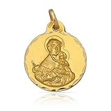 Minoplata Medalla de San Antonio de Padua, Plata de Ley 925, Baño de Oro 2 Micras, Forma Redonda, Borde Tallado, 17mm