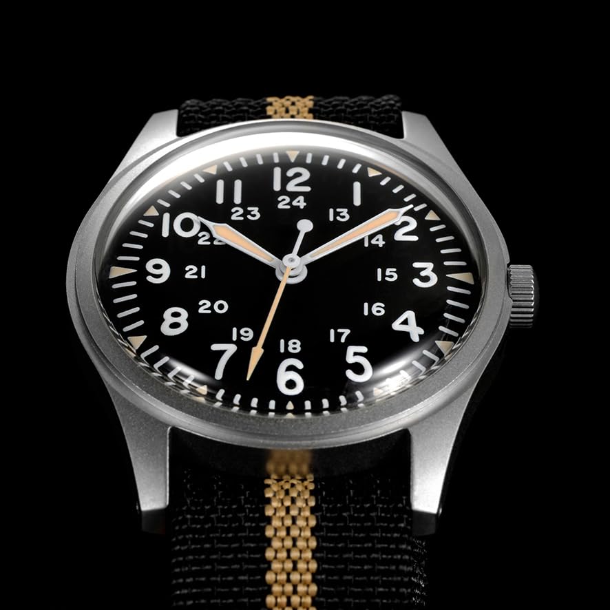 RDUNAE Relojes militares para hombre 34.5mm Reloj de cuarzo Super 2035 Movimiento Luminoso Retro Reloj para hombre con correa de nailon resistente al agua hasta 50 m