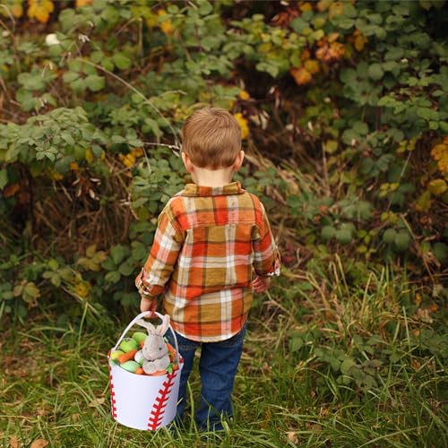 Image of Baseball Basket for Kids Canvas Easter Egg Hunt Baskets Halloween Trick or Treat Candy Bucket for Halloween Easter
