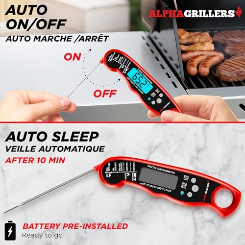Alpha Grillers Meat Thermometer Digital - Instant Read Food Thermometer for Cooking Grilling Air Fryer BBQ Kitchen - Blackstone Griddle Accessories - Gifts for Him Husband - Gifts for Birthday Men Dad