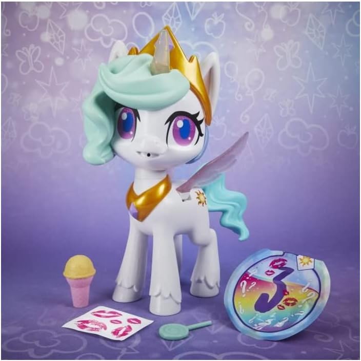 My Little Pony Magical Kiss Unicorn Princess Celestia, Interactive Unicorn Figure with 3 Surprises - Musical Kids Toy That Moves, Lights Up
