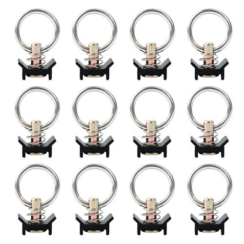 lukar 12 Pack L Track Tie Down O Ring L Track Accessories Black L Track Single Stud Fitting with Round Ring 4000LBS Capacity