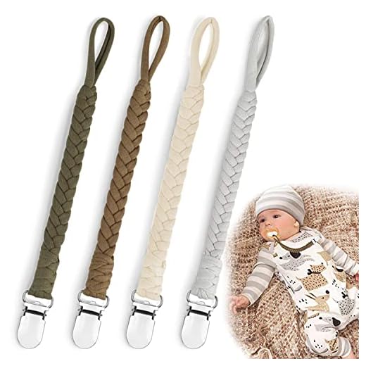 Lot de 4 attache-tétine en coton - Pour filles et garçons - Marron