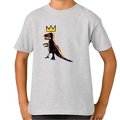 iCoup Julongcul Little Boys Girls Kids Basquiat Crown Dinosaur Cotton T-Shirt for 5-10yr Old L Gray