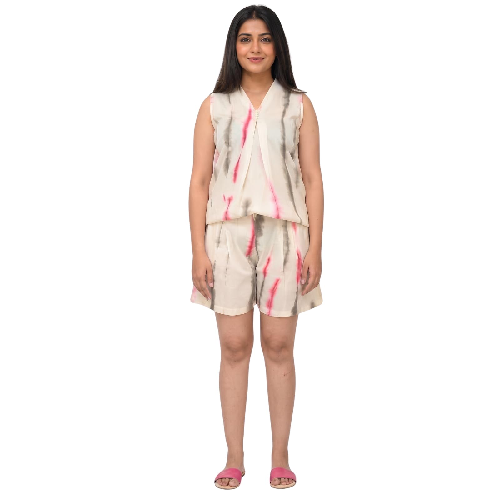 aumkara Women’s Printed Cotton Co-Ord Set | Sleeveless V-Neck Top with Elasticated Waist Pants | Both Side Functional Pockets | Comfortable Casual Outfit for Summer, Vacation & Daily Wear-picture-30