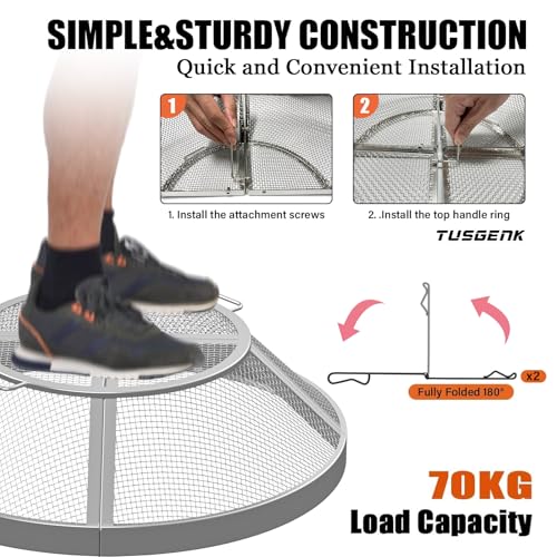 Image of Fire Pit Spark Screen for Solo Stove Bonfire Accessories, 19.5 Inch Bonfire Shield for Solo Stove Accessories, 304 Stainless Steel Detachable Mesh Fire Pit Spark Protector with Grill Function