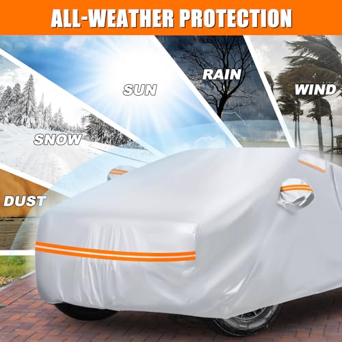 Image of Waterproof Car Cover Replace for Tesla Cybertruck, 6 Layers Silver All Weather Full Car Covers with Zipper Door & Windproof Bands for Snow Rain Dust Protection
