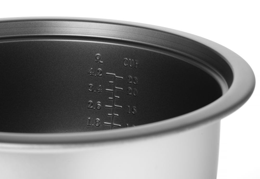 HENDI Reiskocher, Warmhaltefunktion, 23 Tassen Trockenreis, Messbecher und Reislöffel, 230V, 1550W, ø380x(H)240mm, Aluminium, 4.2L