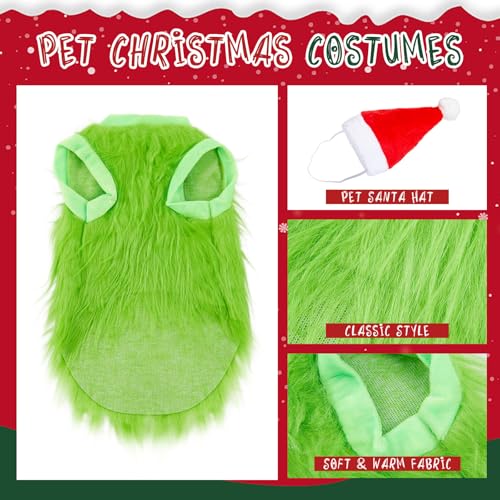 Disfraz navideño verde para perros pequeños con gorro rojo miniatura 3
