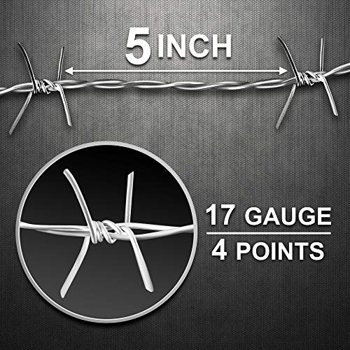 MAPORCH 30FT Real Barbed Wire Garland for Craft, 17 Gauge 4 Point Razor Wire Fence for Bird Feeder, Baseball, Lucille Bat, Yard and Garden, Heavy Duty Barb Craft Wire, Included A Pair of Gloves