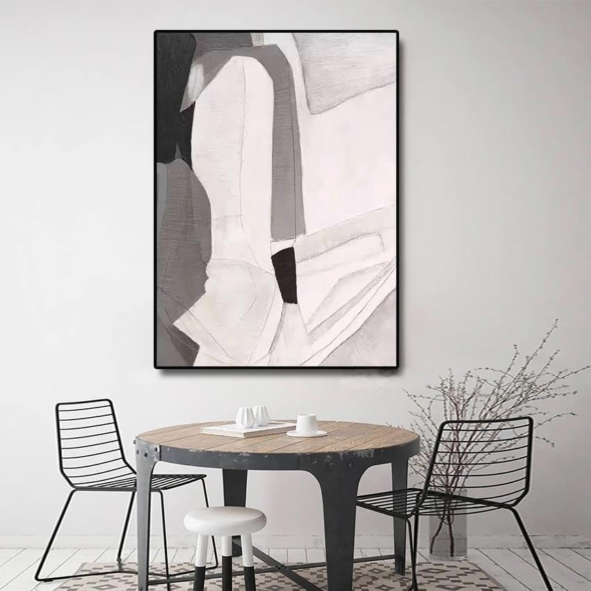 Tableau abstrait noir et blanc moderne pour décoration murale de salon chic
