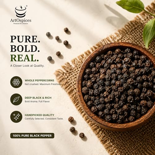 Image of ArtOspices Bold Black Pepper 500g | Export Quality Whole Kali Mirch | High Density Peppercorns | Rich Aroma & Natural Oil | Premium Idukki Spice for Cooking & Seasoning