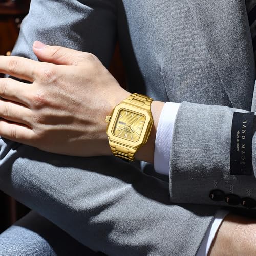 Image of NIBOSI Watches for Man Analog Quartz Classic Square Silver Minimalism Design Men Watches Stainless Steel Band Wrist Watch Day-Date Waterproof