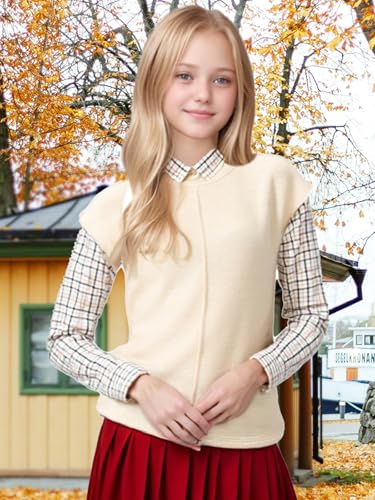 Girls Fall Cap Sleeve Teen Tops Cute Casual Crew Neck Loose Knit Lightweight Vests Fashion Shirts Tops Clothes2