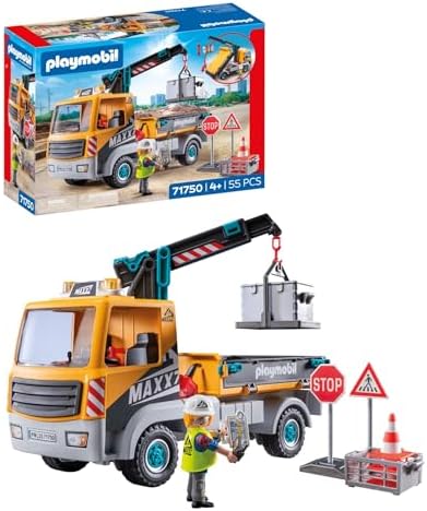 PLAYMOBIL | City Action | Baustellen-LKW mit Kran | Baustellenspielzeug Kind | Baustellen Spielset | Spielzeug für Kinder ab 4 Jahren | 71750