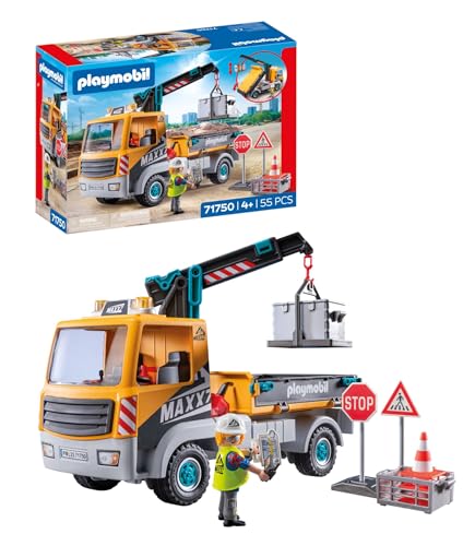PLAYMOBIL | City Action | Baustellen-LKW mit Kran | Baustellenspielzeug Kind | Baustellen Spielset | Spielzeug für Kinder ab 4 Jahren | 71750
