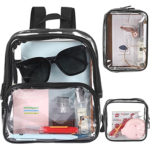 Transparenter Mini-Rucksack, Stadionzugelassen, wasserdicht, transparent, mit Aufbewahrungstasche für Schule, Arbeit, Sportveranstaltungen und Konzerte (schwarz) Cover