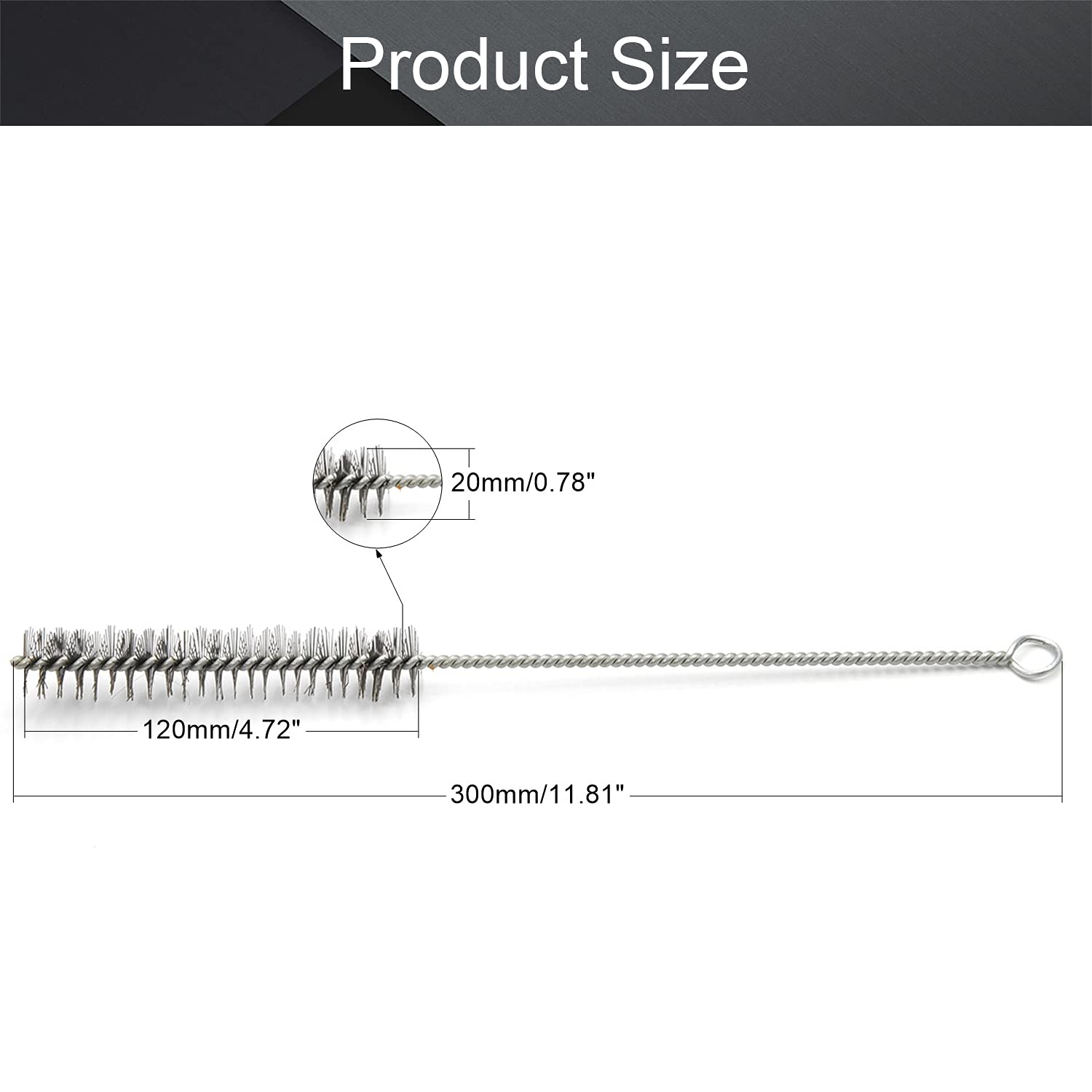 2 Brosses Nettoyage Tube En Acier 8mm X 295mm - Lot Neuf Uxcell