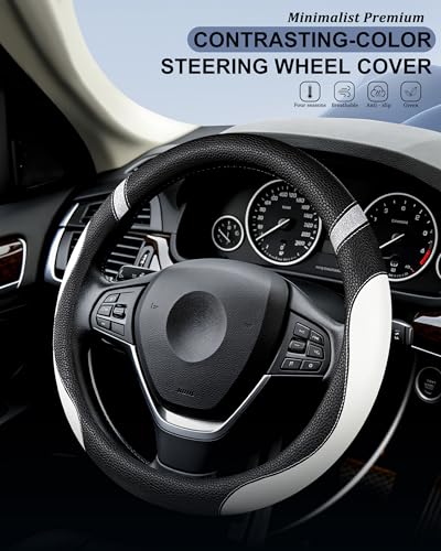 Image of Steering Wheel Cover for Women Leather Universal Steering Wheel Cover for Car 15 inch (White)