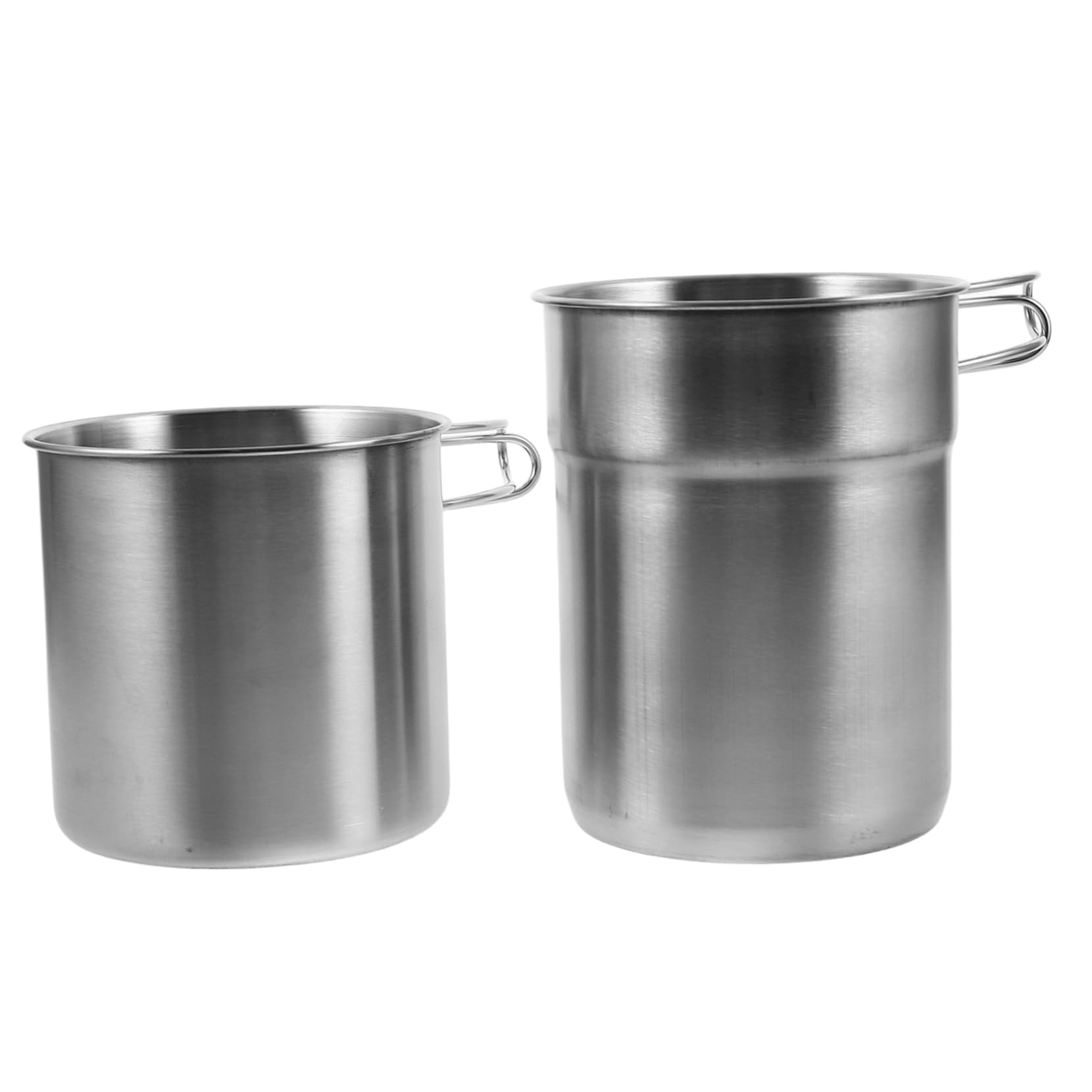 Faltbarer Reisebecher 2 Stück-pack aus Edelstahl mit Einklappbarem Griff | Silber, Leicht und Rund Geformt, für Outdoor Kochen und Unterwegs, Oktoberfest Party